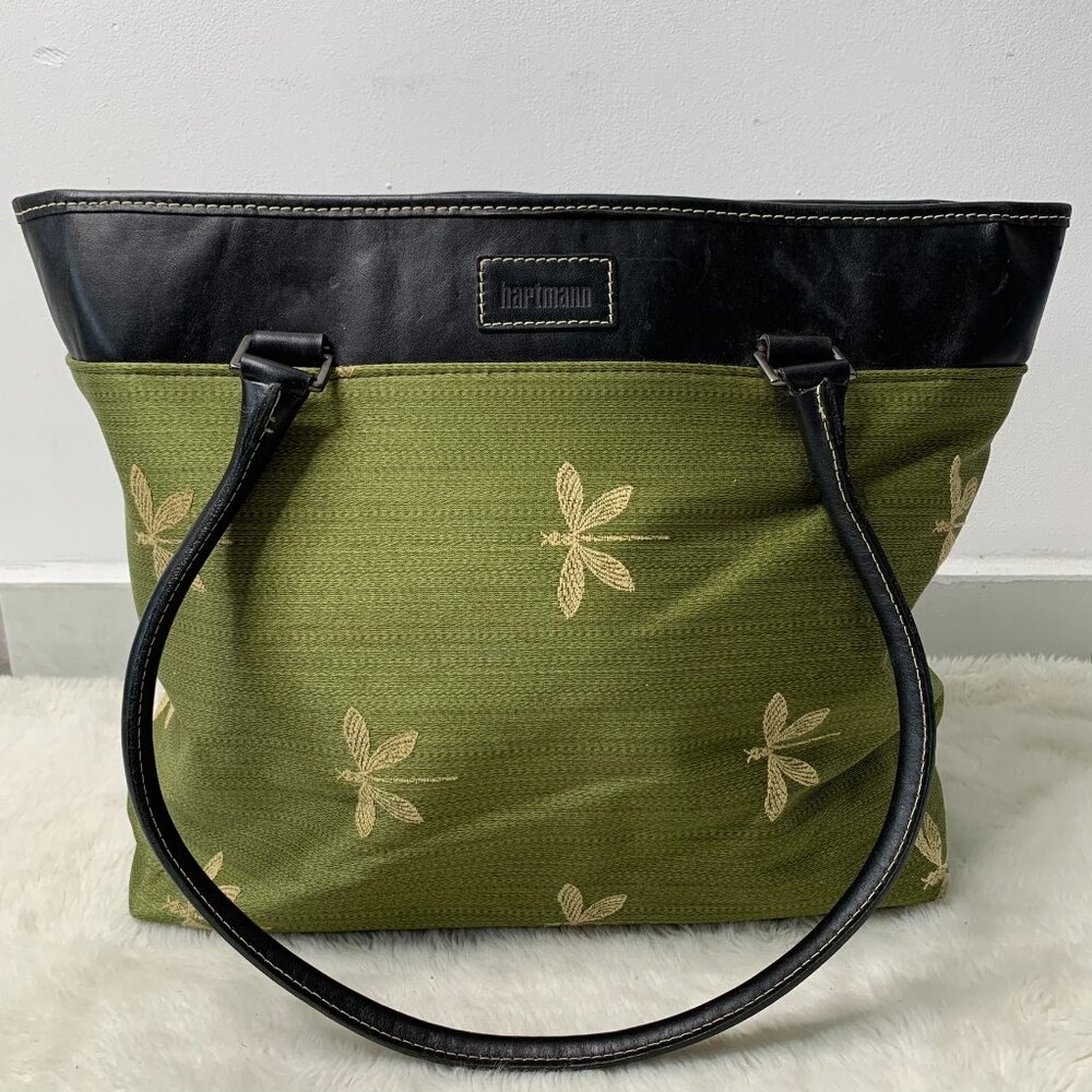 Hartmann Women's Green Gold Dragonfly Fabric Nylon and Leather Shoulder Bag
